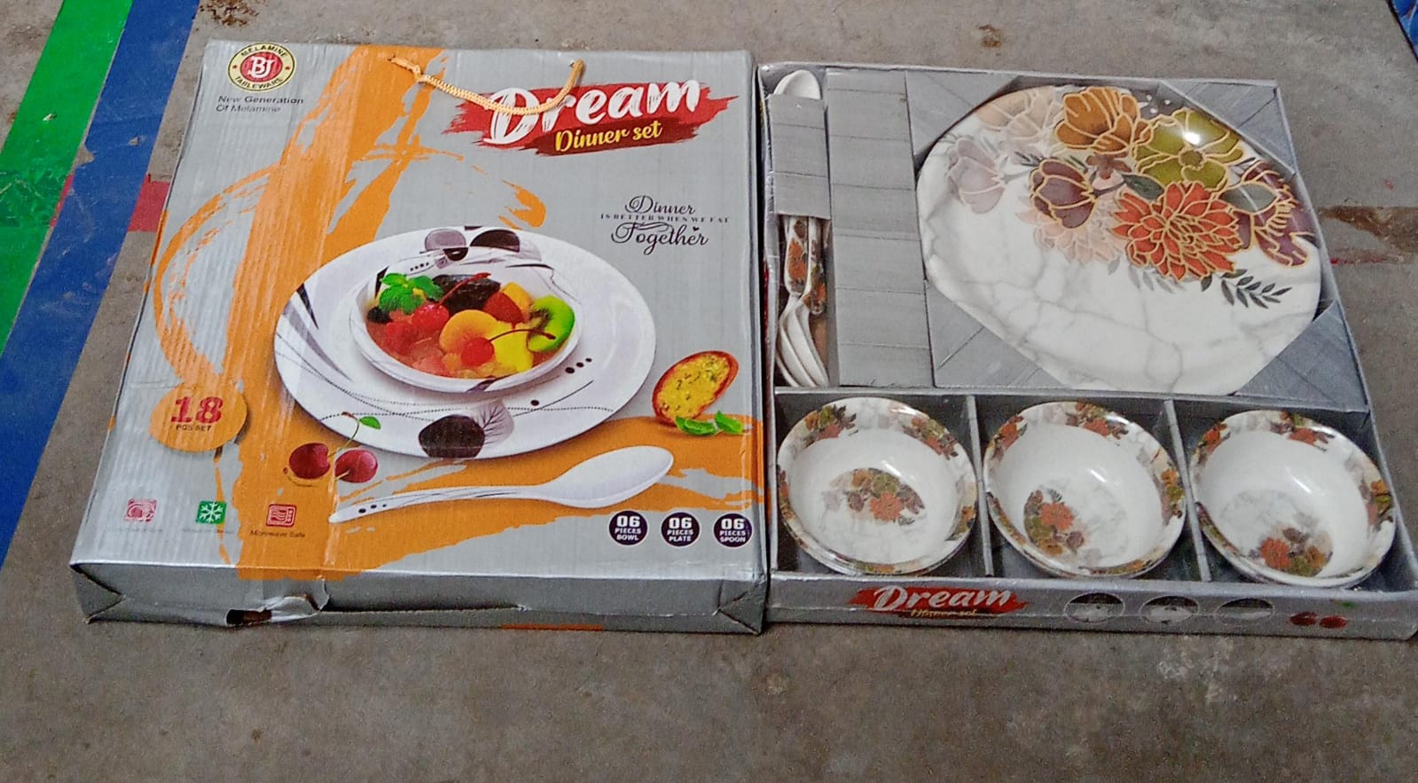 Dream 18-Piece Plastic Dinner Set – Unique Flower Design, 6 Plates, 6 Bowls & 6 Spoons, Microwave & Dishwasher Safe Dream 18-Piece Plastic Dinner Set – Unique Flower Design, 6 Plates, 6 Bowls & 6 Spoons, Microwave & Dishwasher Safe